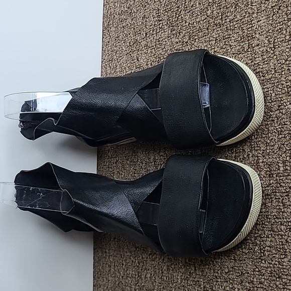 Eileen Fisher Sport Platform Black Leather Sandals Strappy sz 8 - Picture 5 of 8